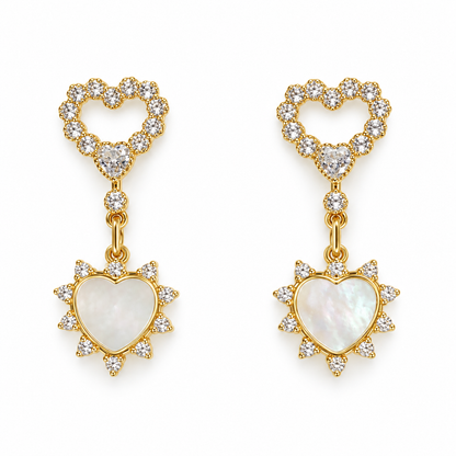 Pavé Mother of Pearl Heart Earring on a white background