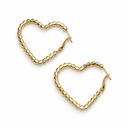 Twisted Heart Gold Hoops on a white background