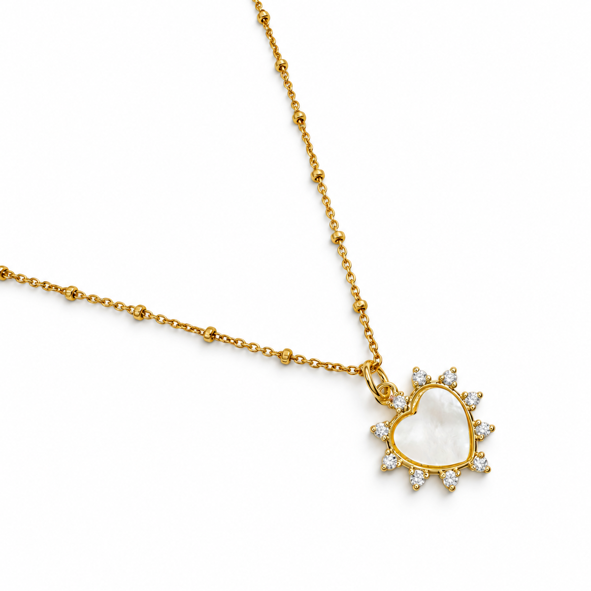 Pavé Mother Of Pearl Heart Necklace studio photo