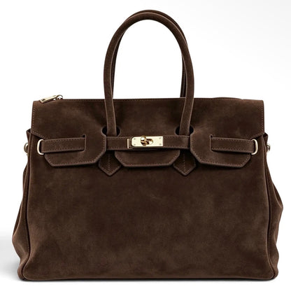 Monica Chocolate Brown Natural Suede Handbag
