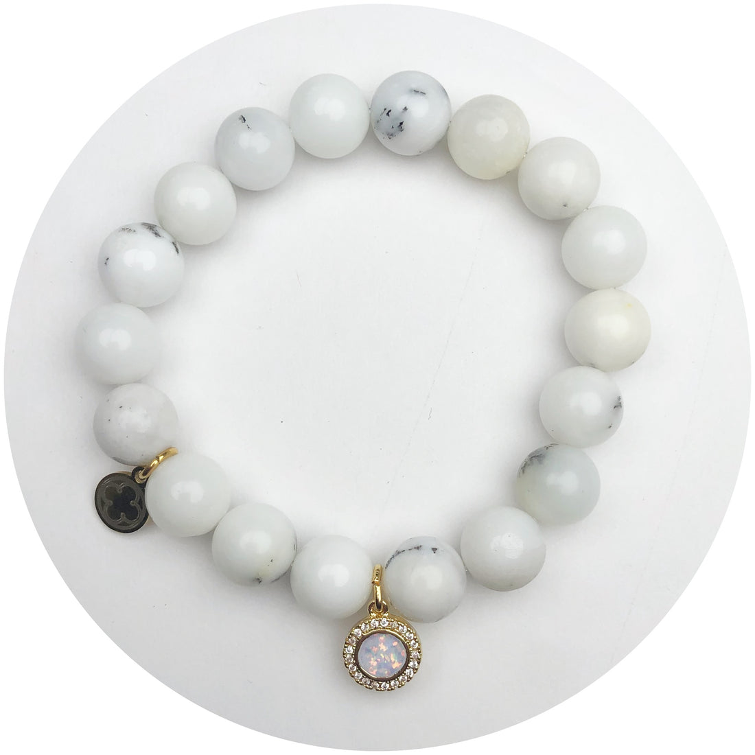 White Opal with Pavé Opal Round Pendant