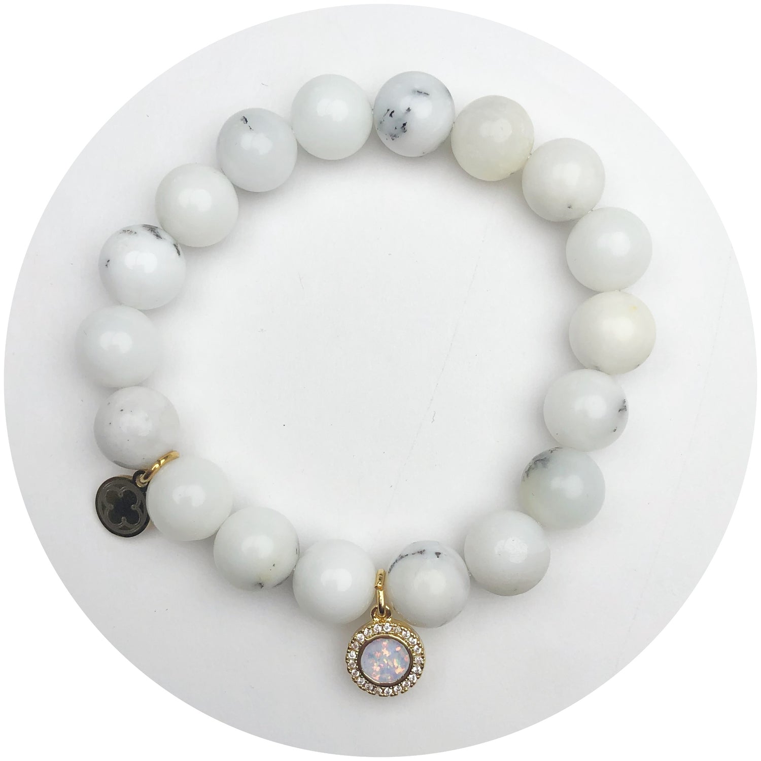 White Opal with Pavé Opal Round Pendant