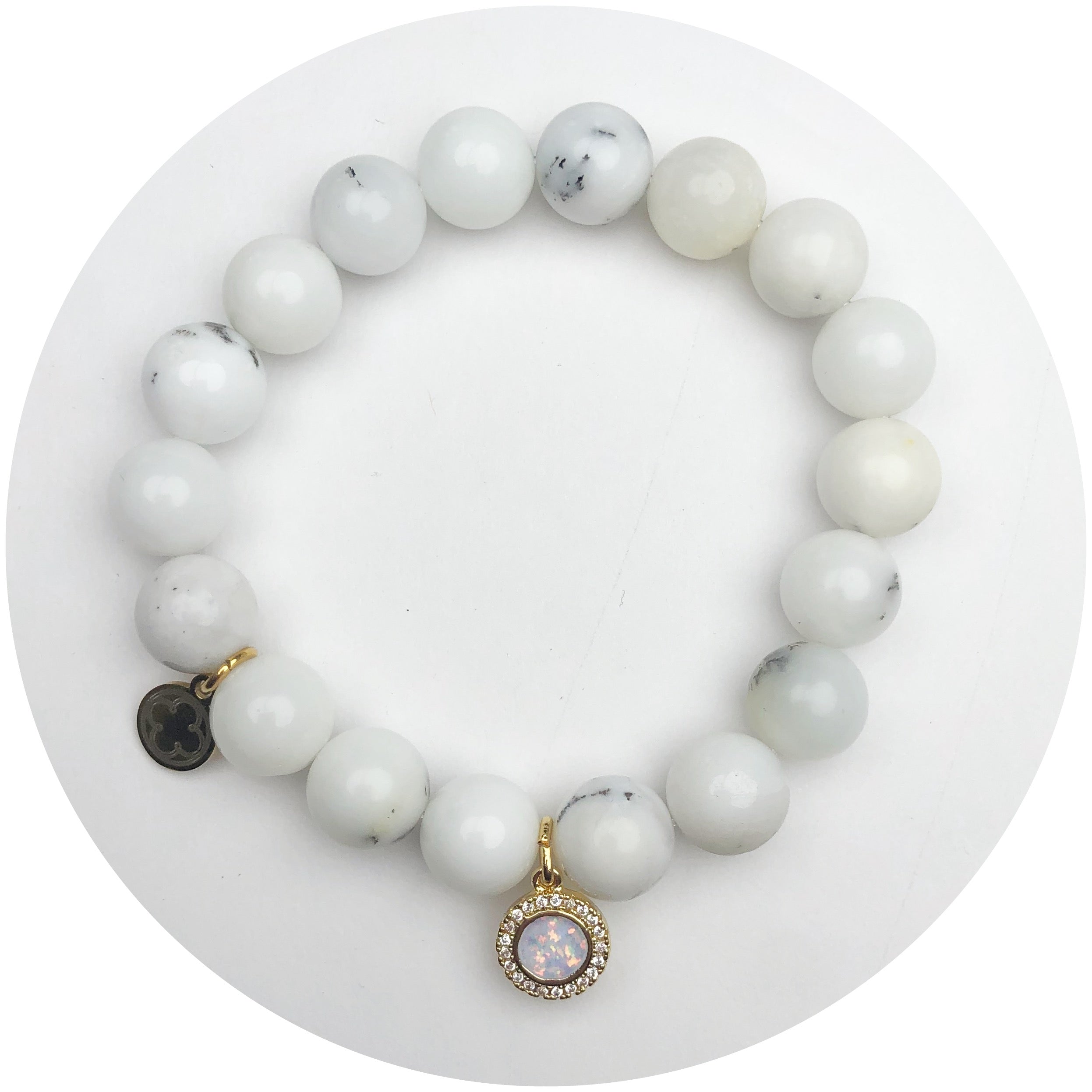 White Opal with Pavé Opal Round Pendant