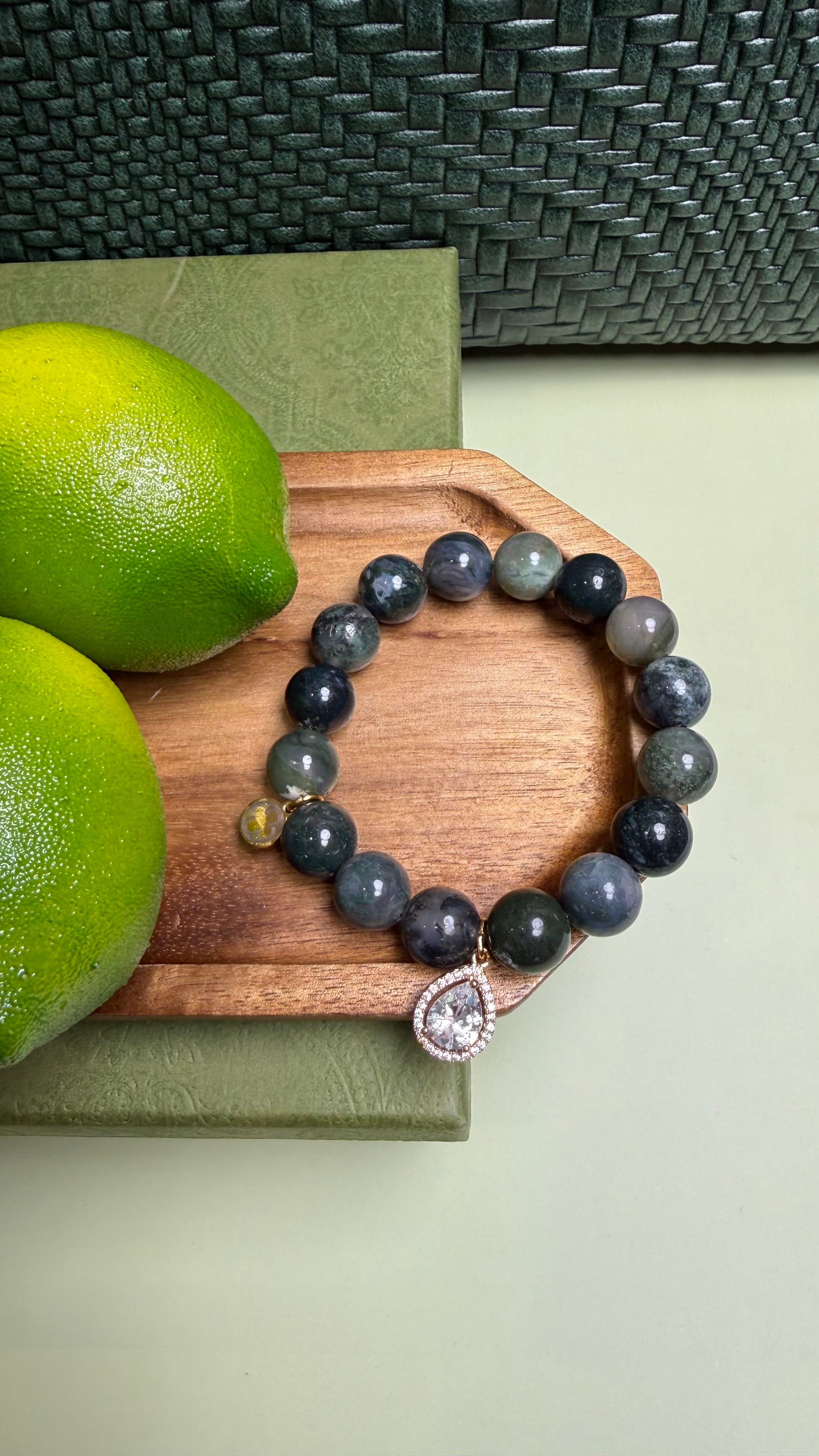 LIMITED EDITION Sicilian Cypress Green Agate with Gold Teardrop Pendant