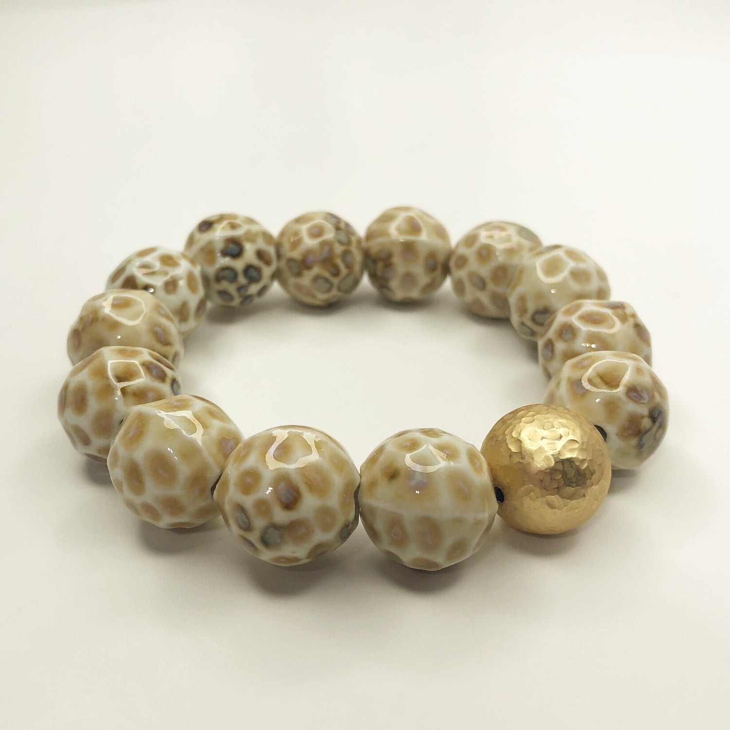 Light Brown Leopard Ceramic with Hammered Gold Accent