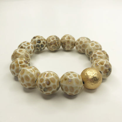 Light Brown Leopard Ceramic with Hammered Gold Accent