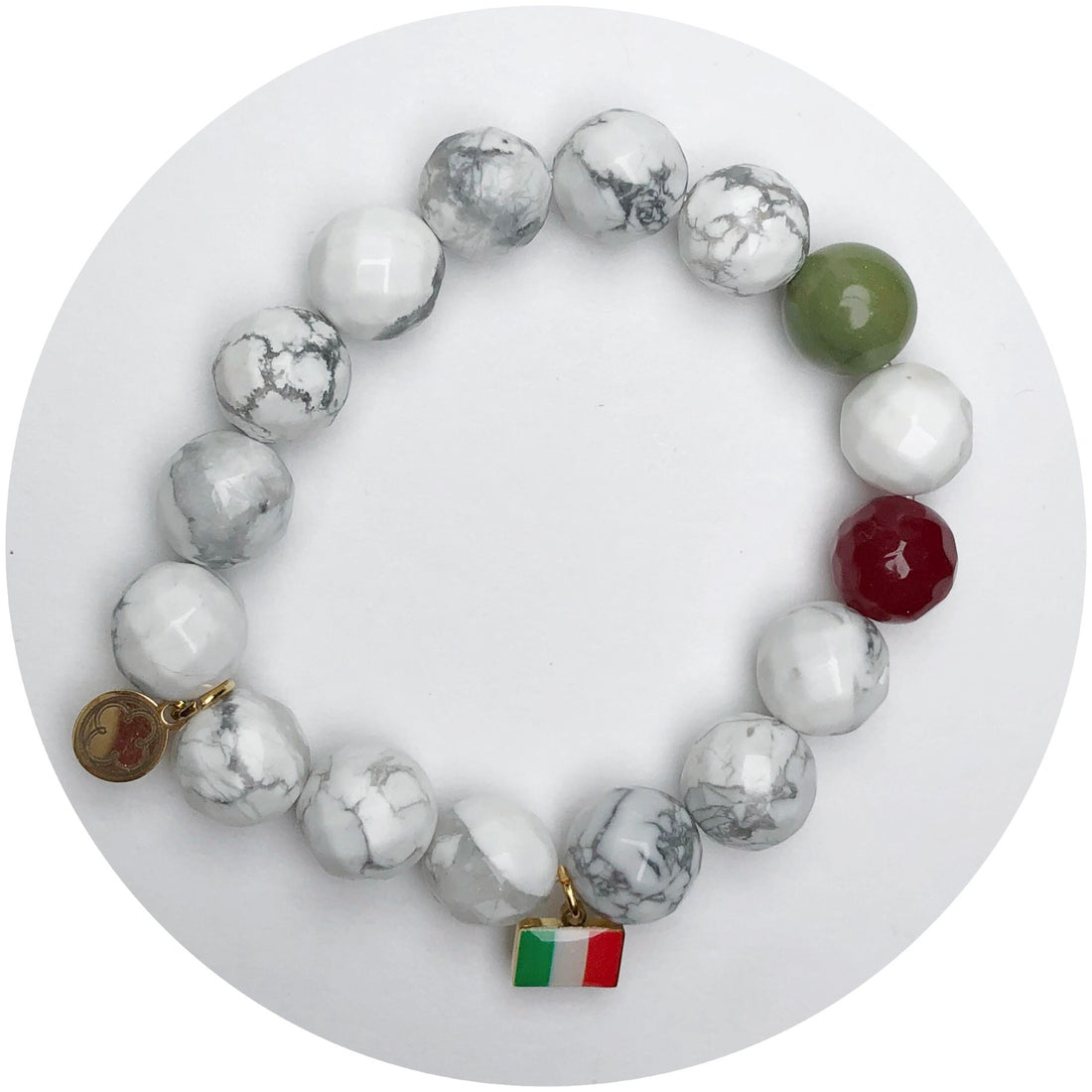 White Marbled Agate with Italian Flag Pendant