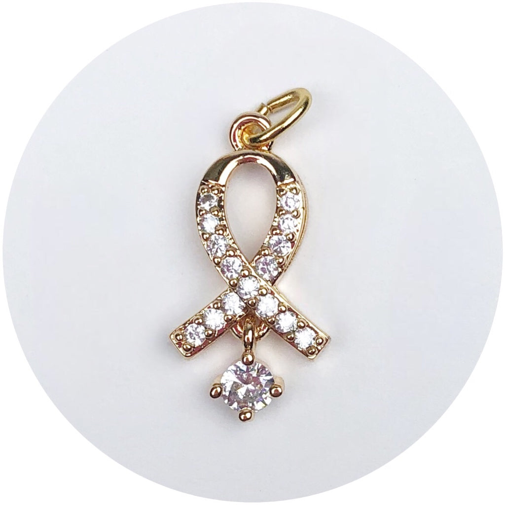 Pavé Cancer Ribbon with CZ Pendant