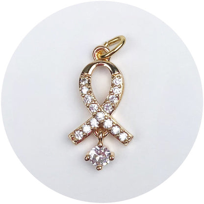 Pavé Cancer Ribbon with CZ Pendant