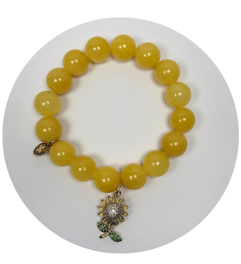 Amber Jade with Pavé Sunflower Pendant