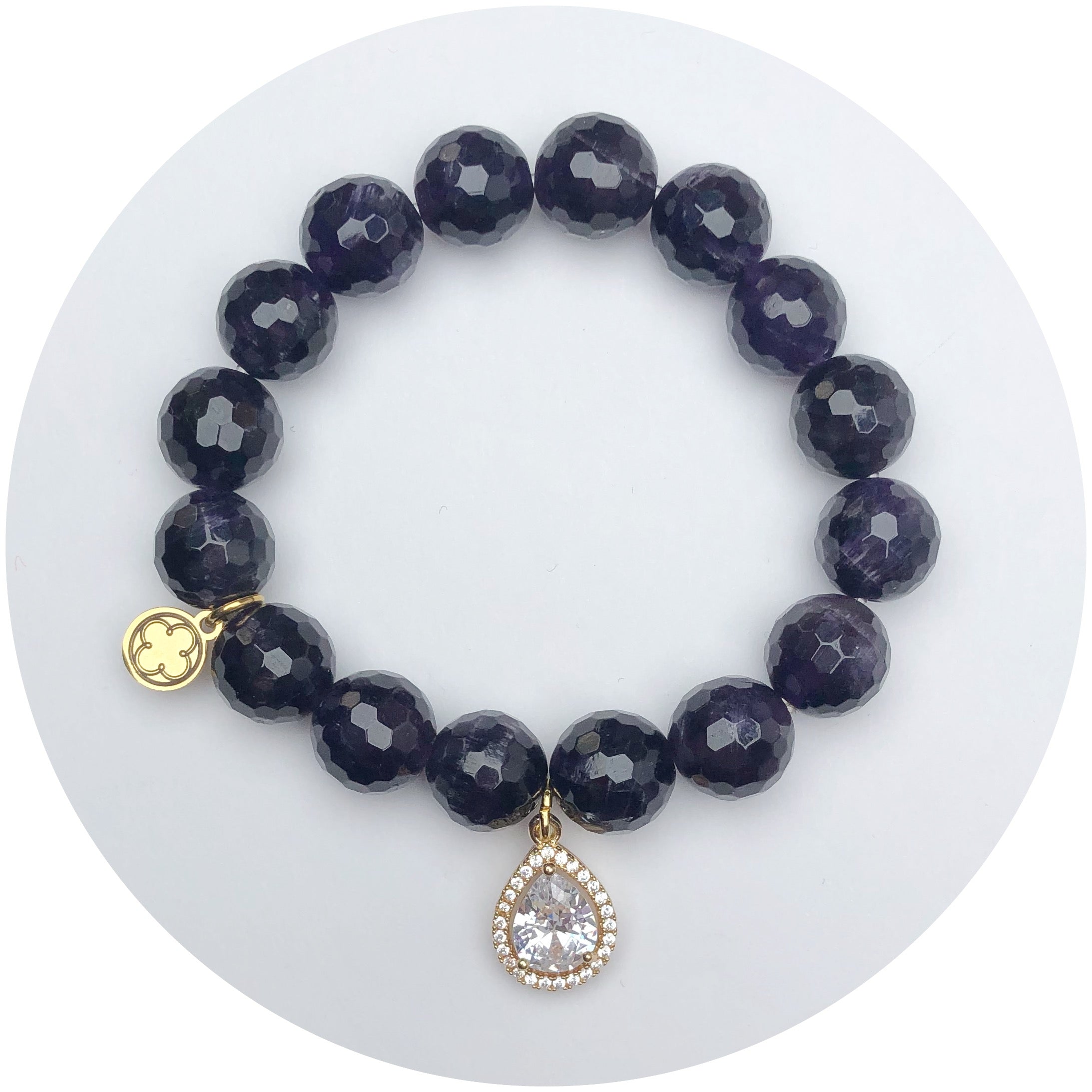 Amethyst with Pavé Gold Teardrop Pendant - Oriana Lamarca LLC