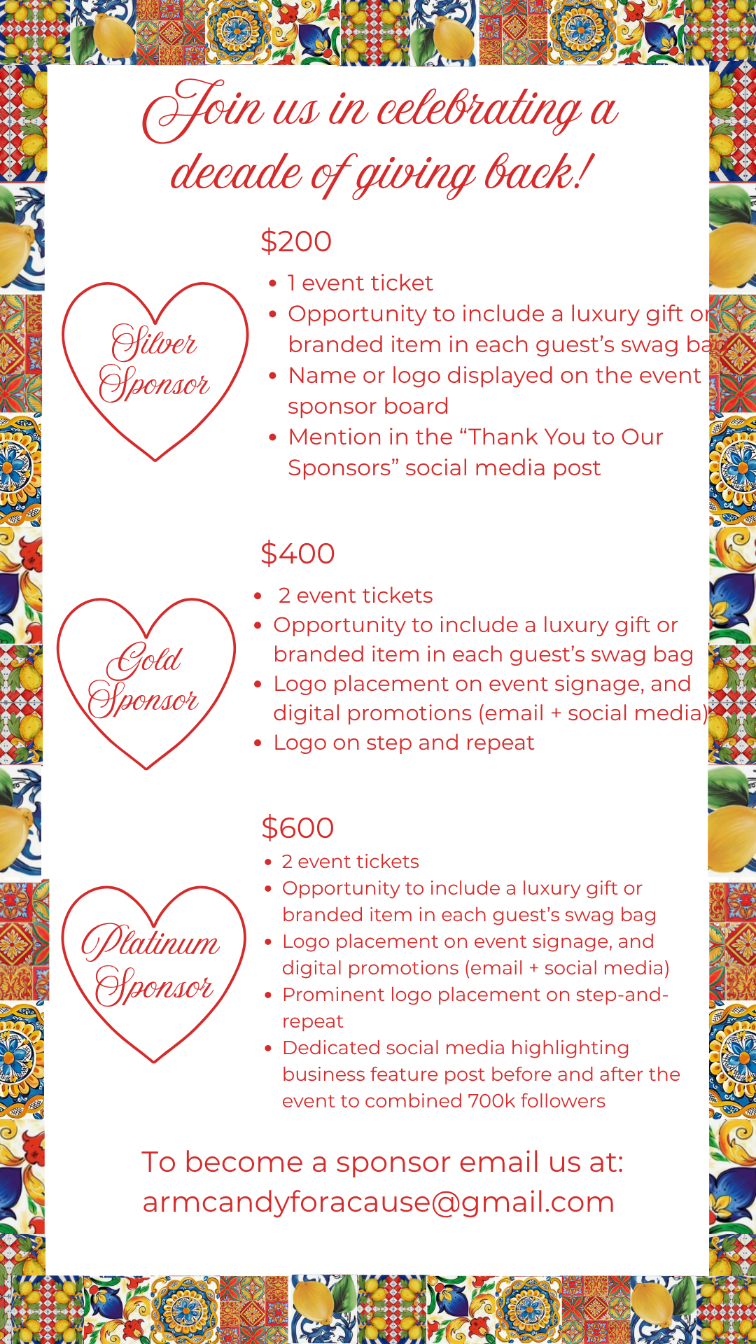 ArmcandyForACause Event Sponsorship