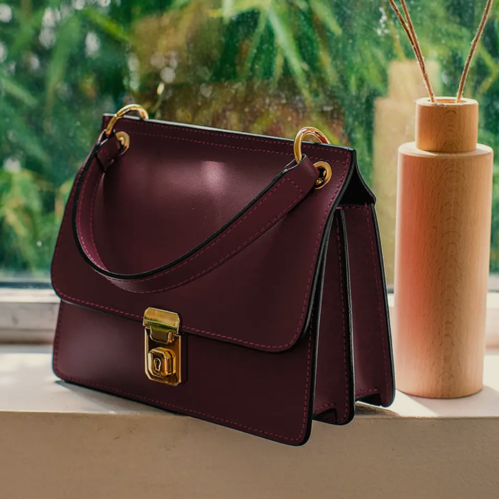 Patrizia Marsala Leather Bag with Crossbody Strap