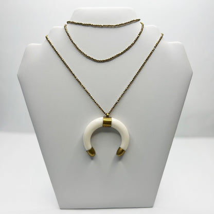 Pyrite Chain with White Crescent Moon Necklace