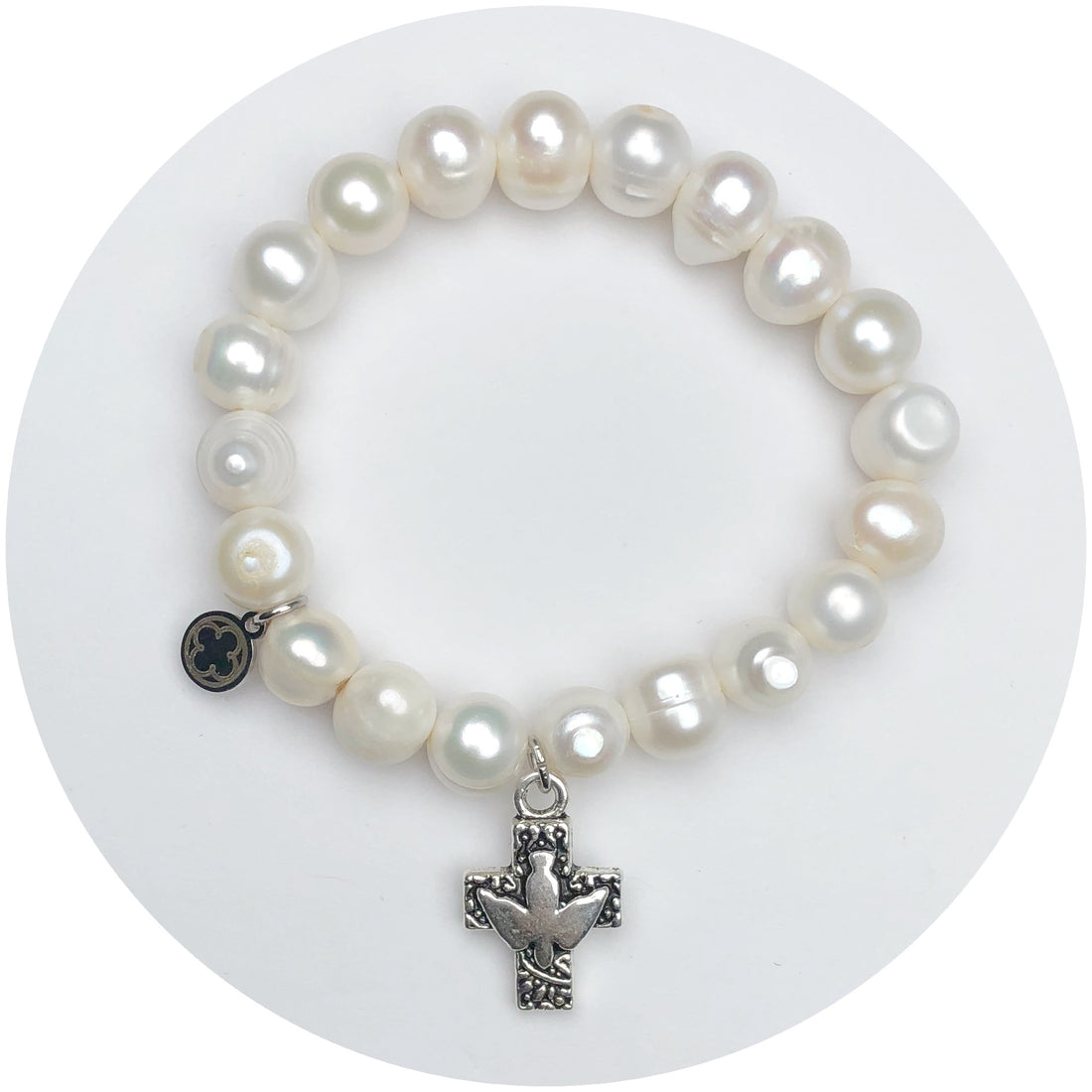 Haloed Freshwater Pearls with Silver Cross Pendant