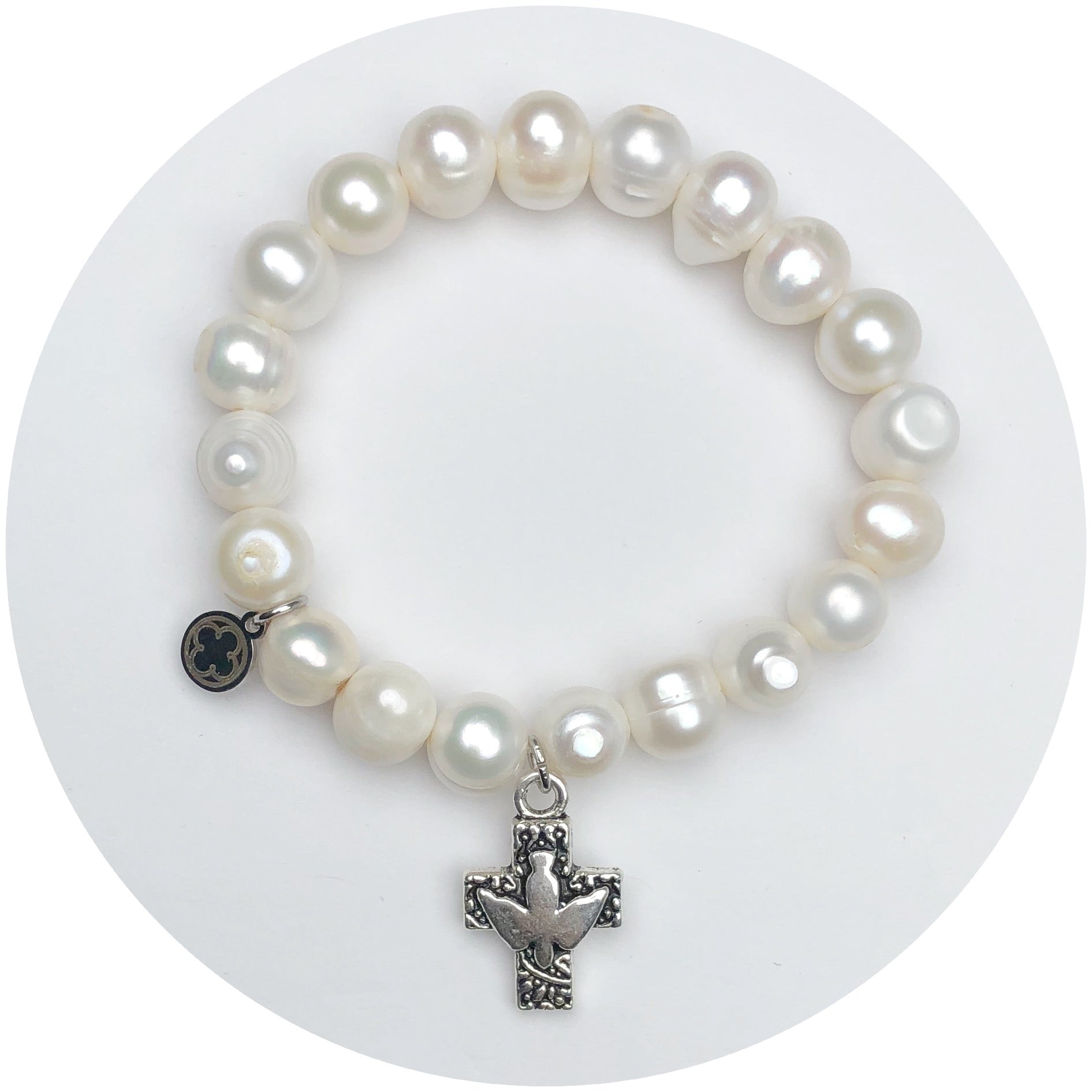 Haloed Freshwater Pearls with Silver Cross Pendant