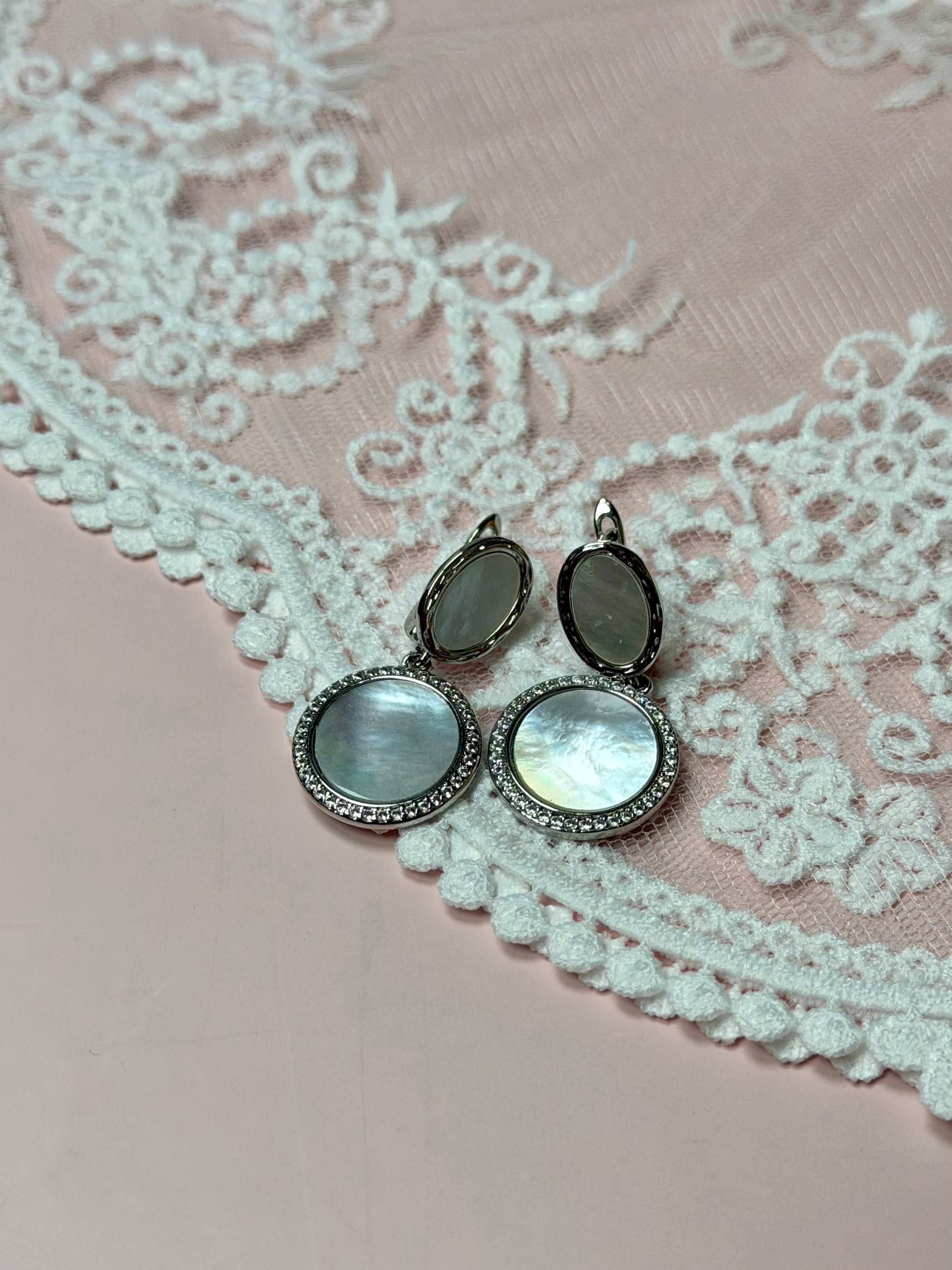 Molten Mother of Pearl with Silver Pavé Disc Earring