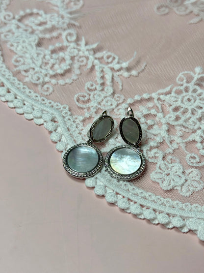 Molten Mother of Pearl with Silver Pavé Disc Earring