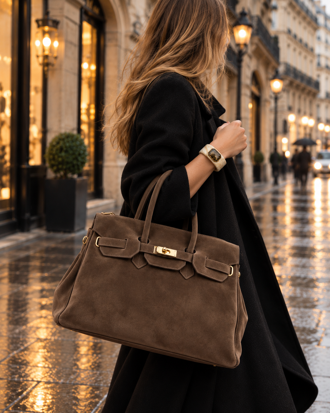Monica Taupe Natural Suede Handbag
