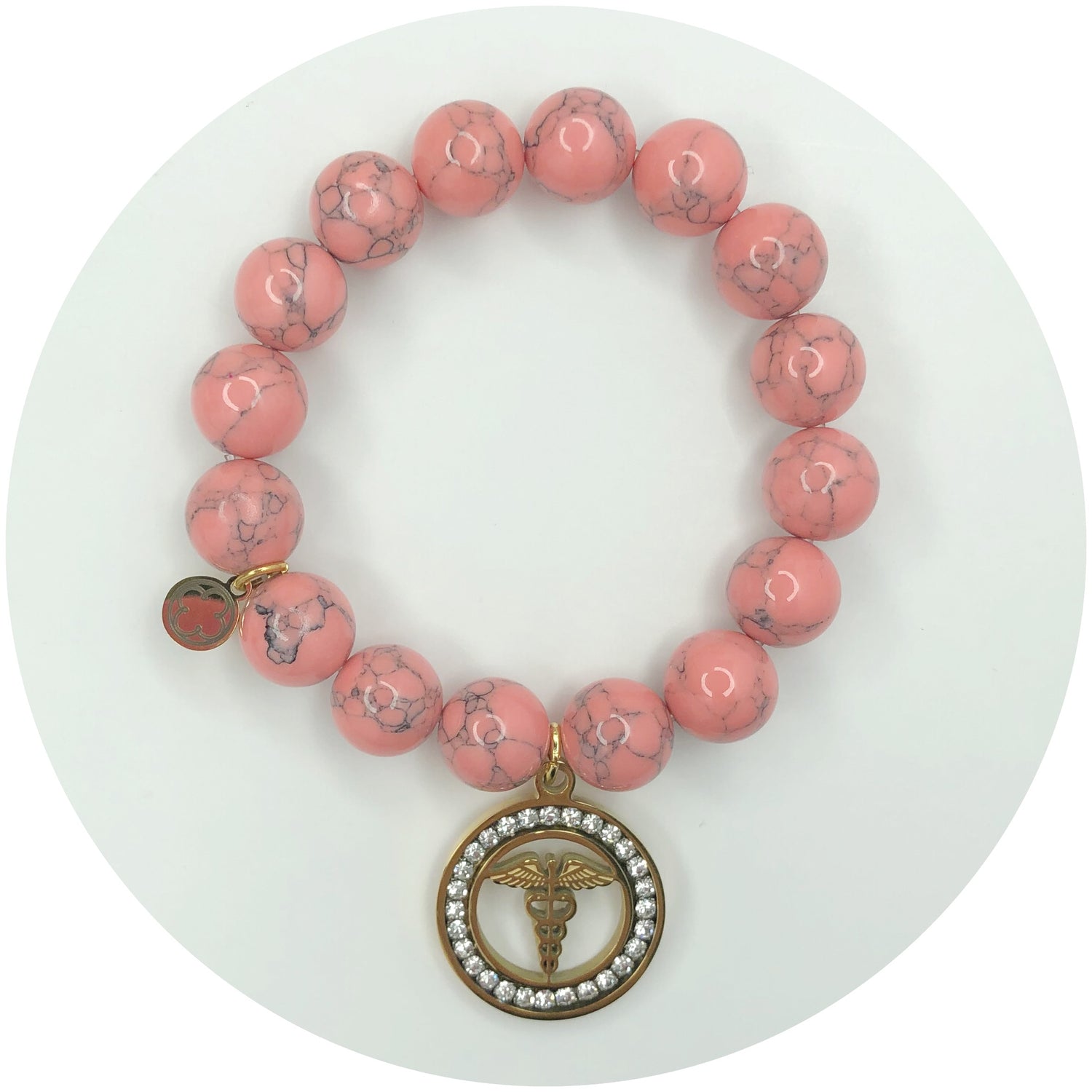 Coral Pink Howlite with Caduceus Staff of Hermes Pendant