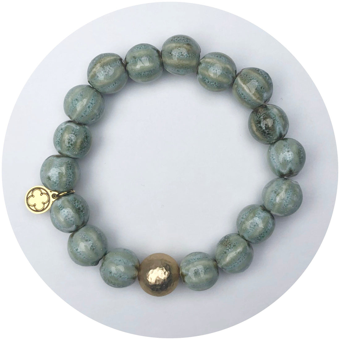 Sage Ceramic Riccio Bead with Hammered Gold Accent