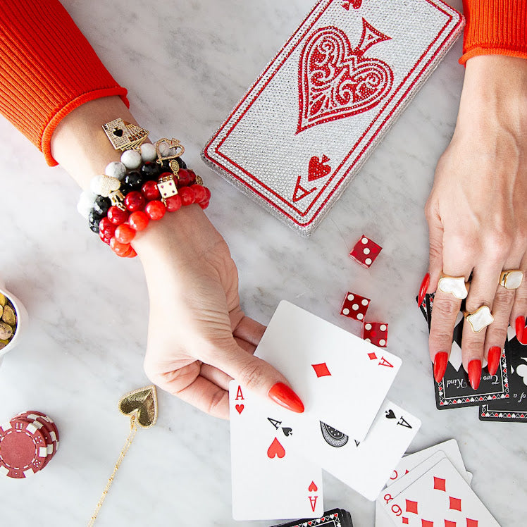 White Howlite with Pavé Poker Card Pendant