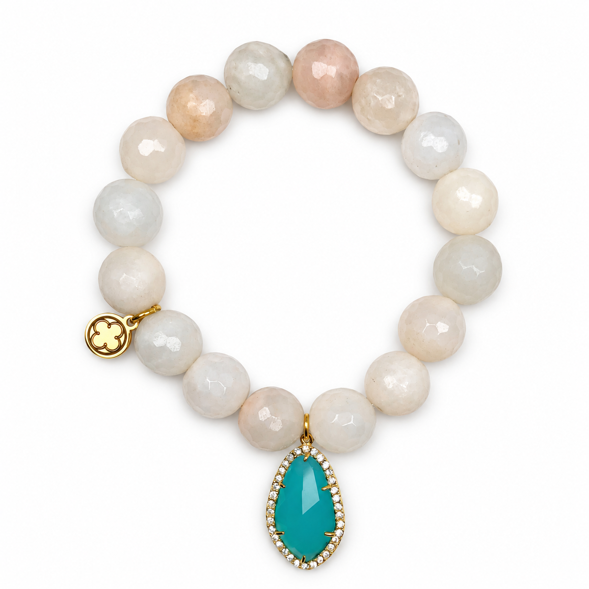 Apricot Blush Jade with Aqua Crystal Teardrop Pendant