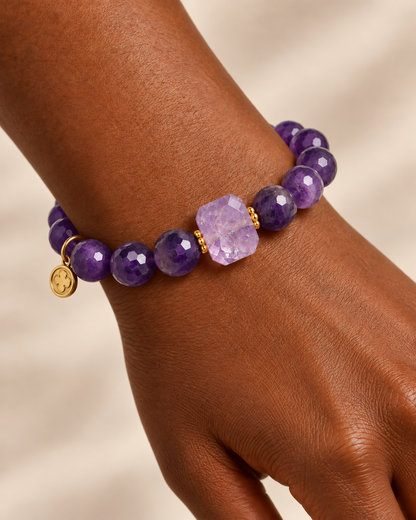 Amethyst with Ametrine  Nugget Rock Candy worn on a woman&