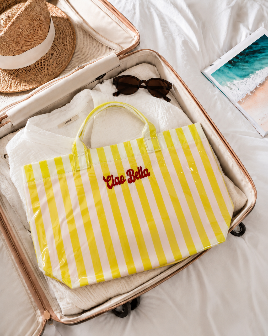 Ciao Bella Yellow/White Striped Waterproof Tote