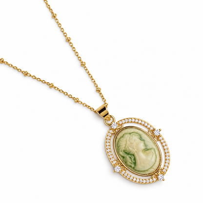 Green Pavé Cameo Necklace studio photo