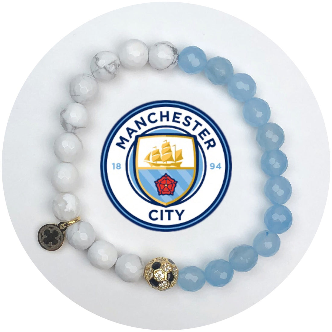 Manchester City Mens Aqua Jade and White Howlite with Pavé Soccer Ball