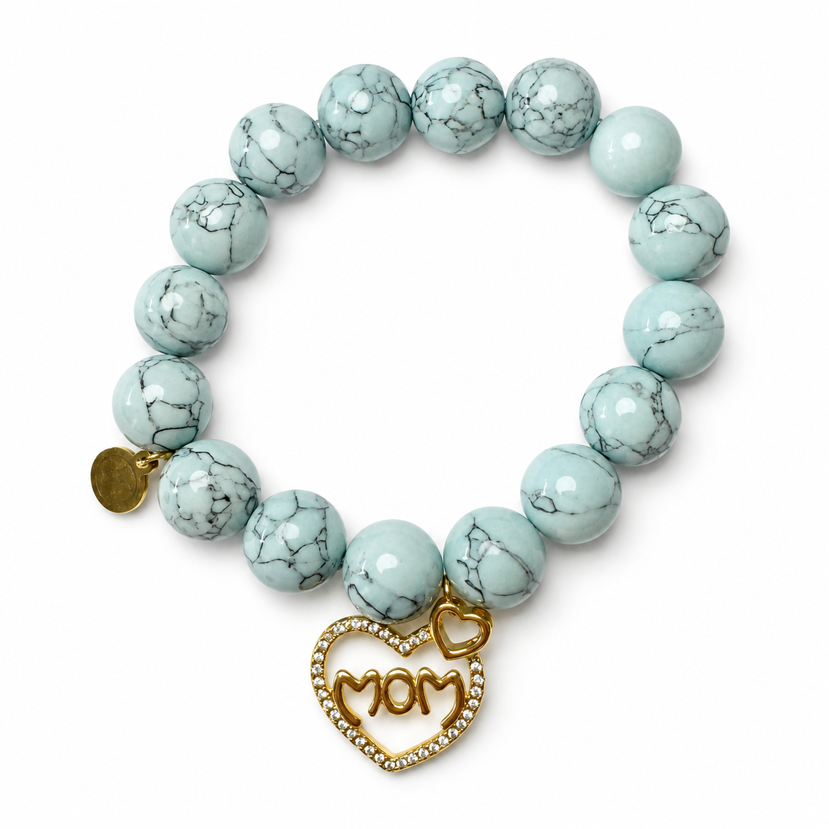 Sky Blue Howlite with Pavé Gold MOM Pendant - Oriana LaMarca Designs