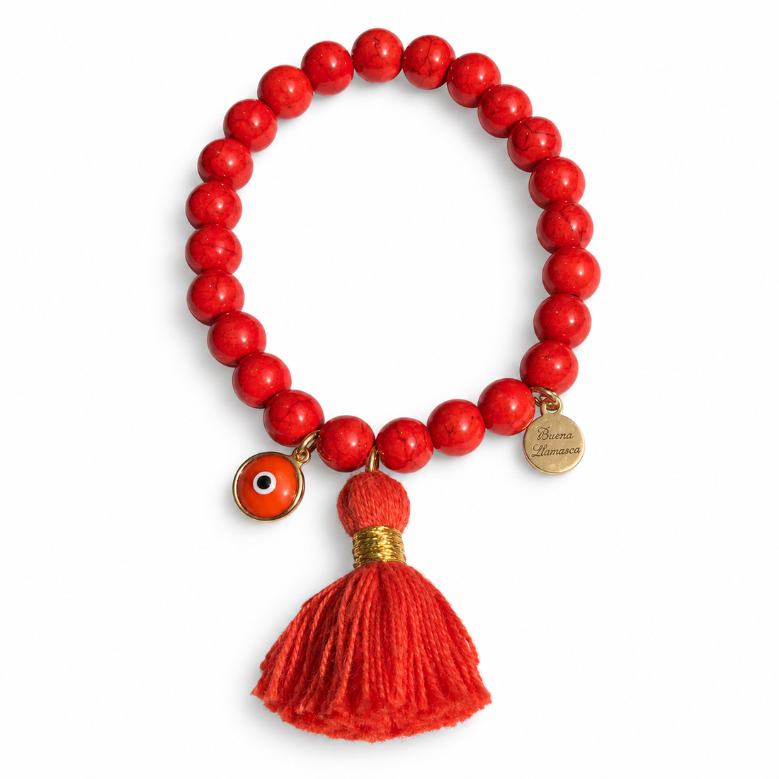 Orange Howlite with Orange Tassel on white studio background