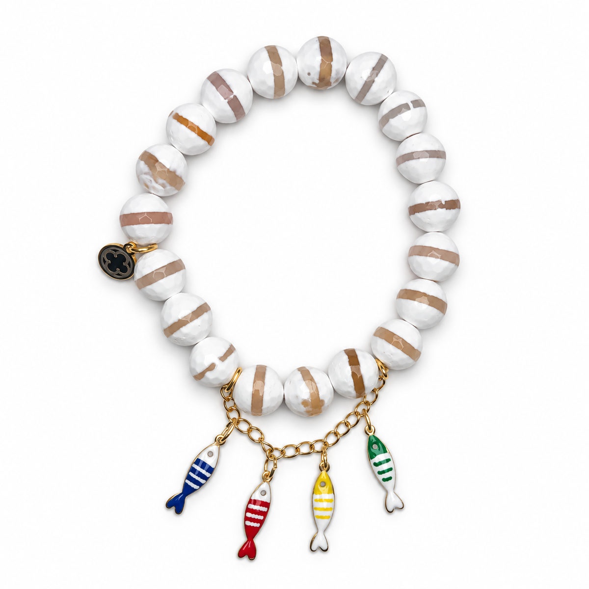 Tibetan white Zebra Agate with Multicolor Sardine Pendants - Oriana LaMarca Designs