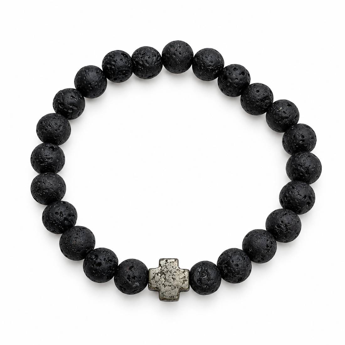 Mens Black Lava with Pyrite Cross on white studio background