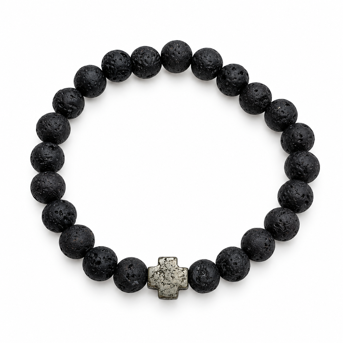 Mens Black Lava with Pyrite Cross on white studio background