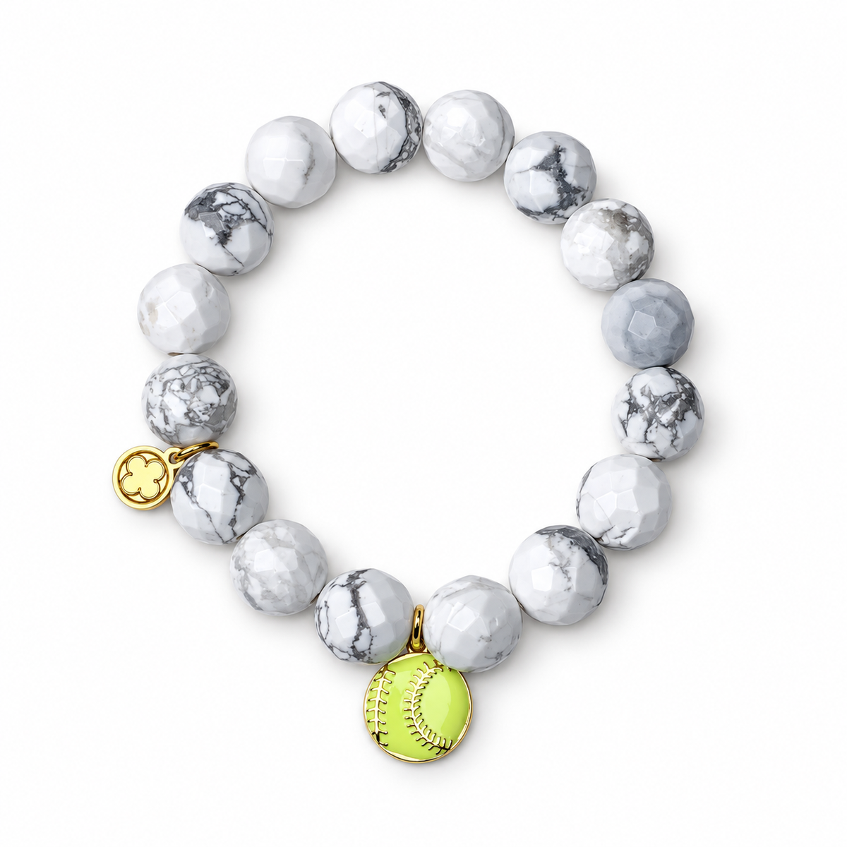 White Howlite with Tennis Ball Pendant on a white background