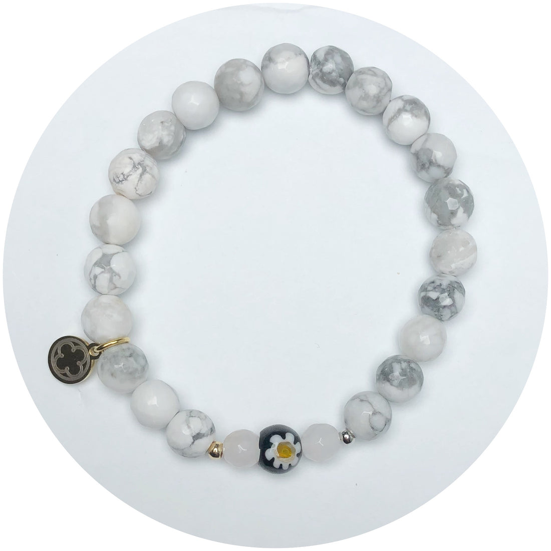 White Howlite with Millefiore Flower Accent