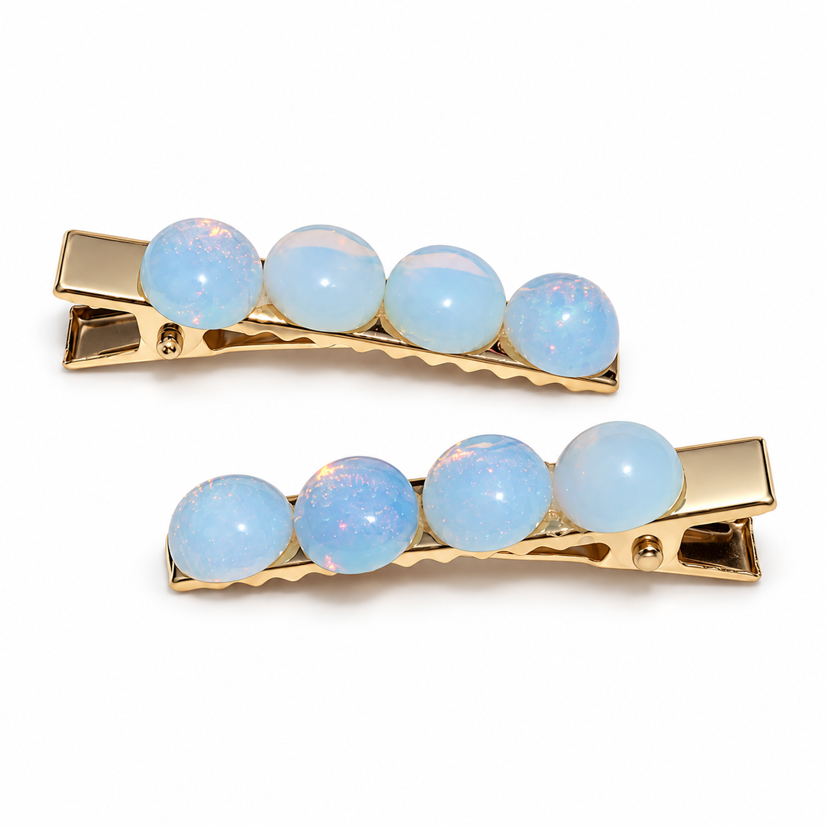Opalite Gemstone Hair Clips — studio photo