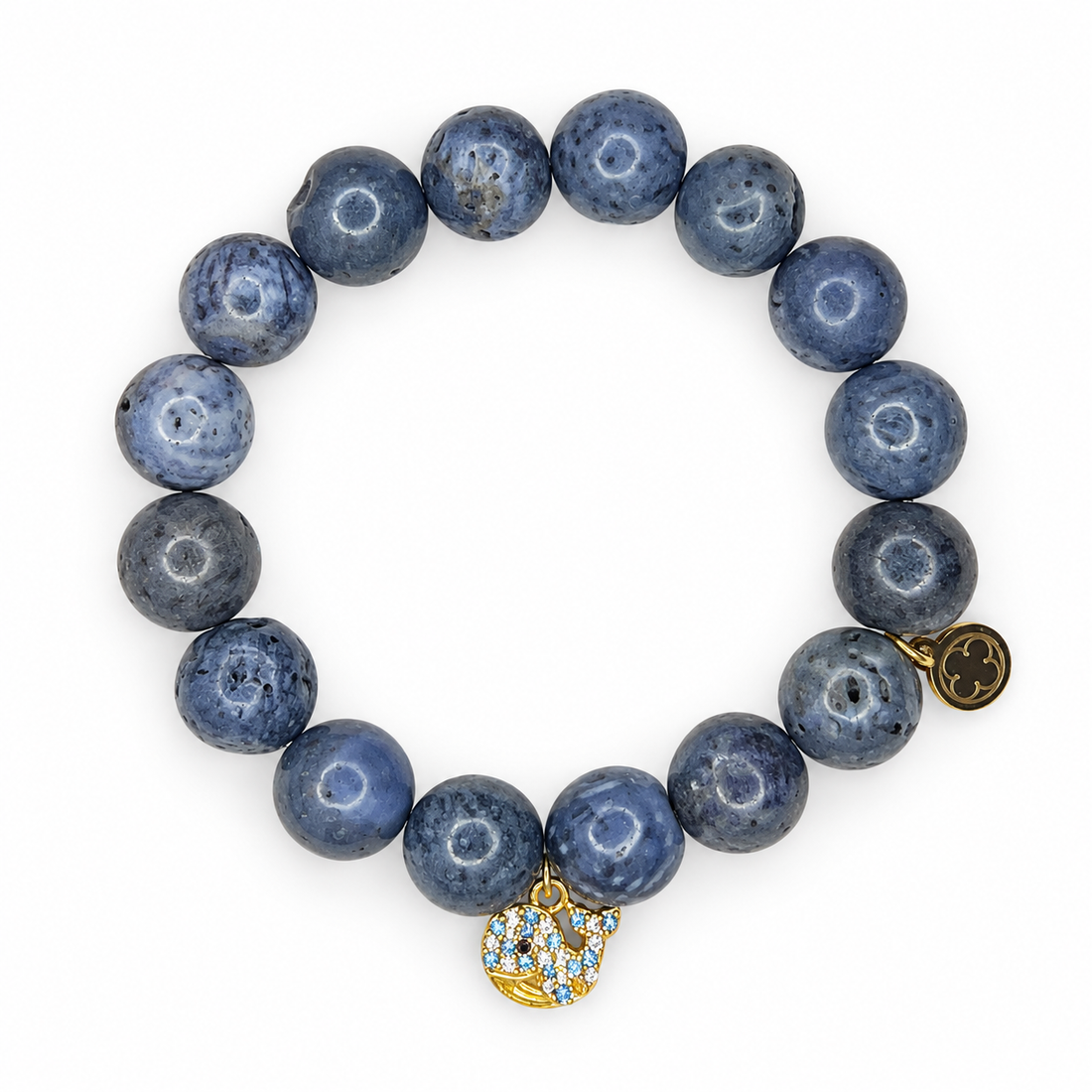 Blue Sponge Coral with Pavé Whale Pendant on white studio background