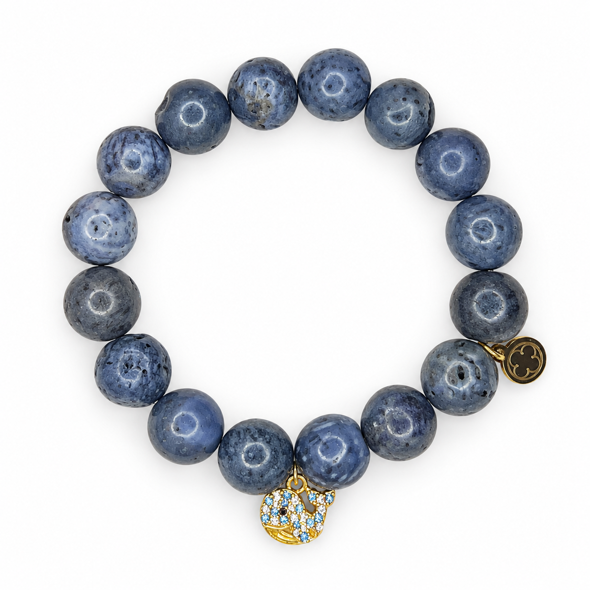Blue Sponge Coral with Pavé Whale Pendant on white studio background