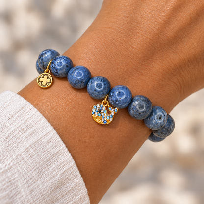 Blue Sponge Coral with Pavé Whale Pendant worn on a woman&