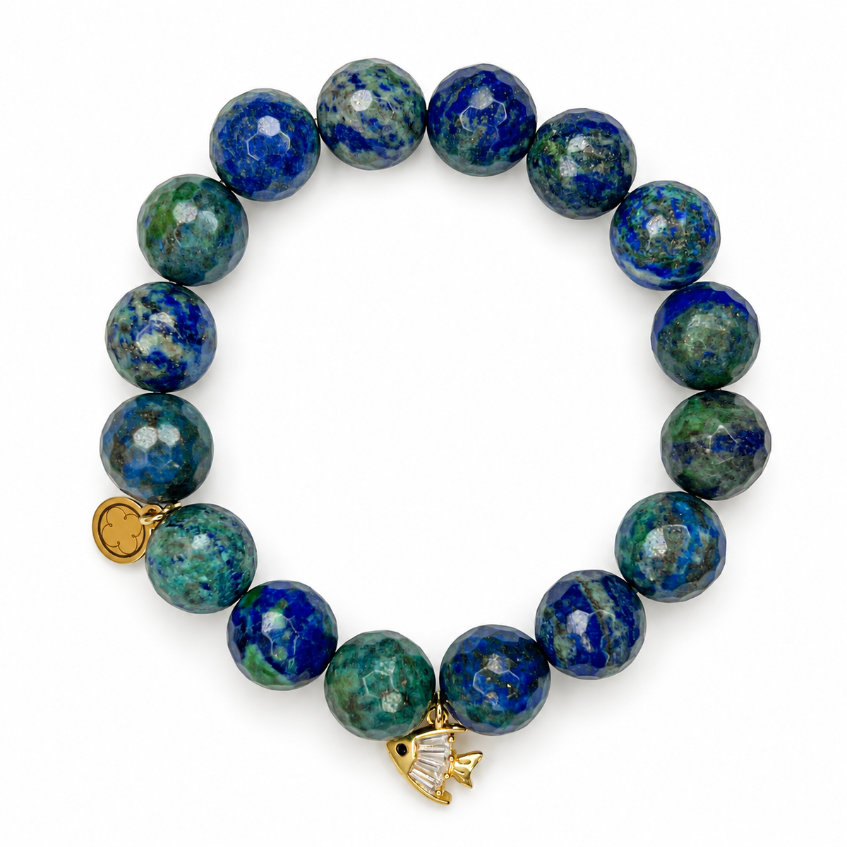 Azurite with Pavé Fish Pendant on white studio background