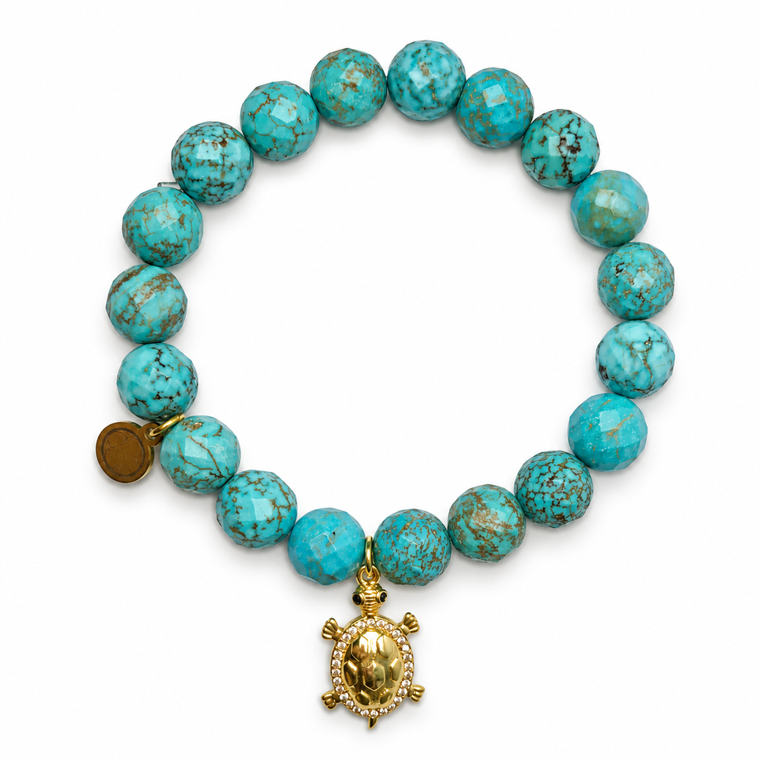 Green Turquoise with Pavé Turtle Pendant on white studio background