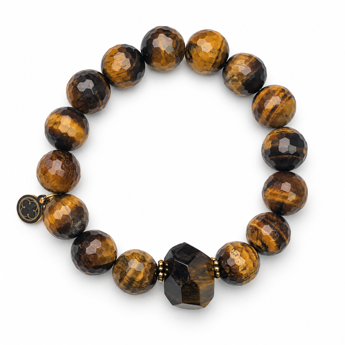 Tiger Eye with Tiger Eye Nugget Rock Candy on white studio background