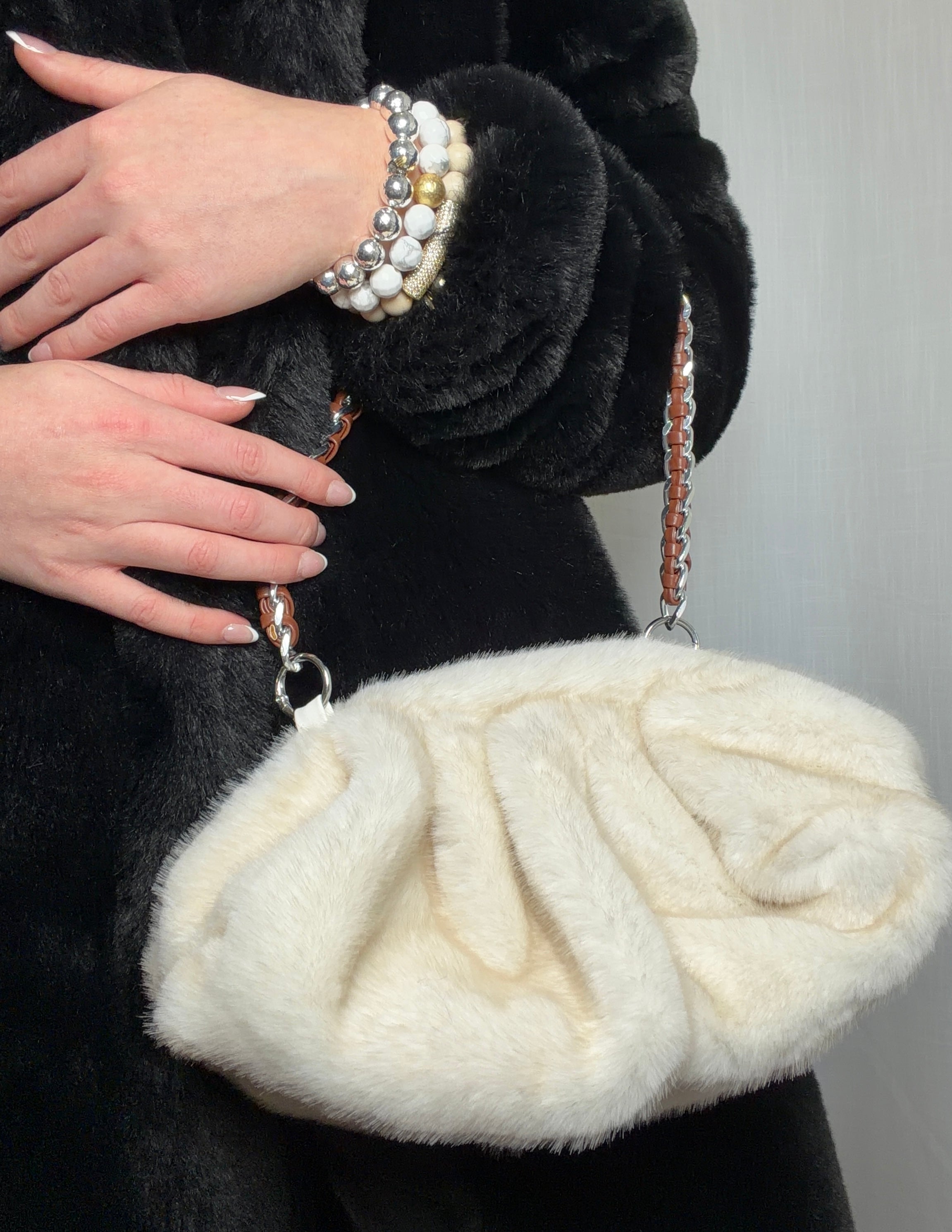 La Nuvola Beige Faux Mink Bag - Oriana Lamarca LLC