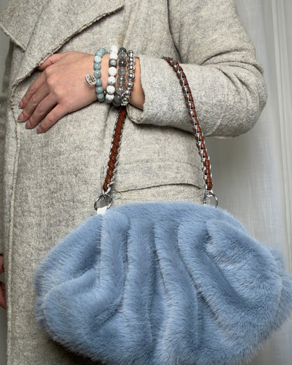 La Nuvola Serenity Blue Faux Mink Bag