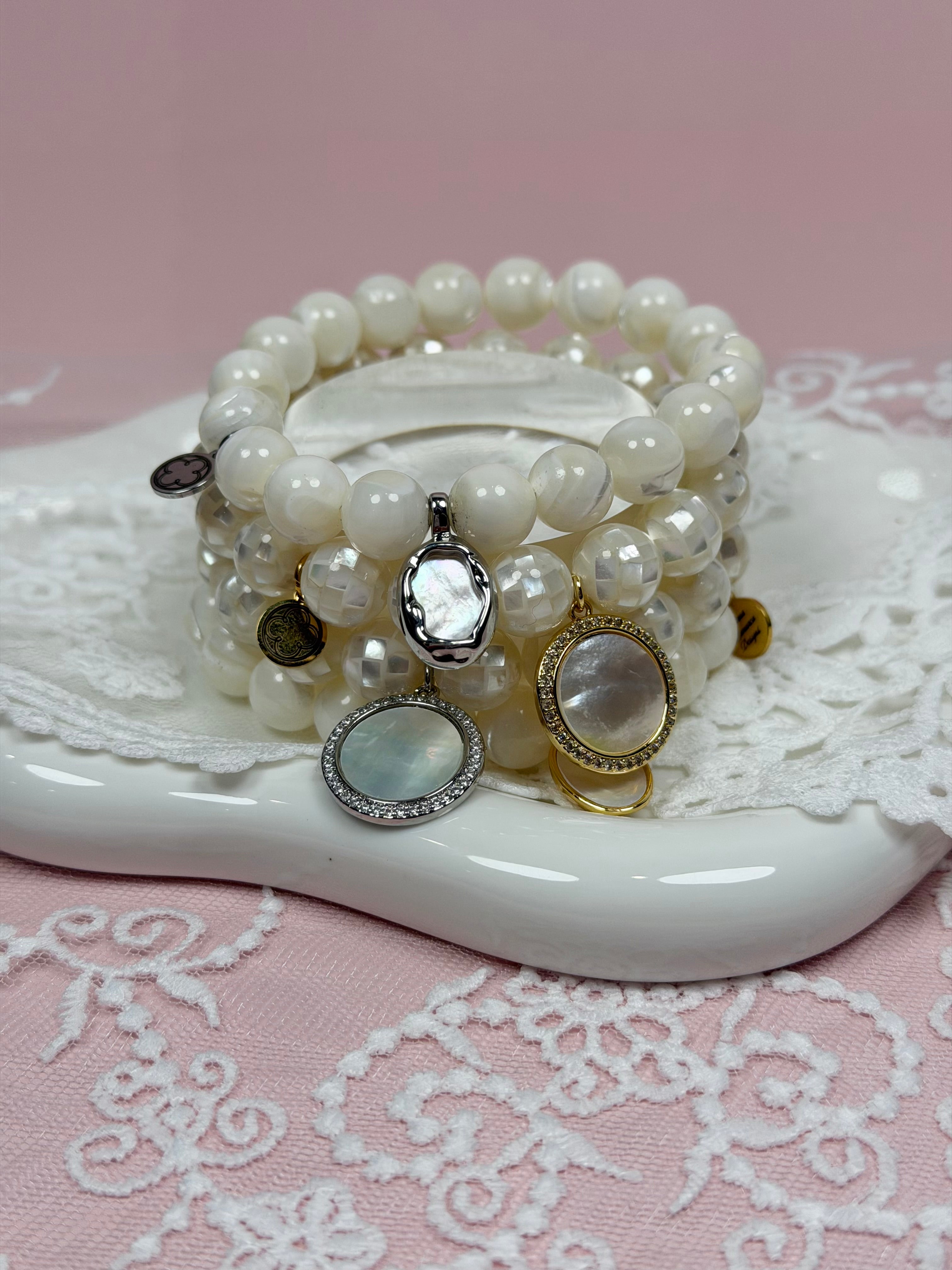 Mosaic Mother of Pearl with Mother of Pearl Gold Pavé Disc