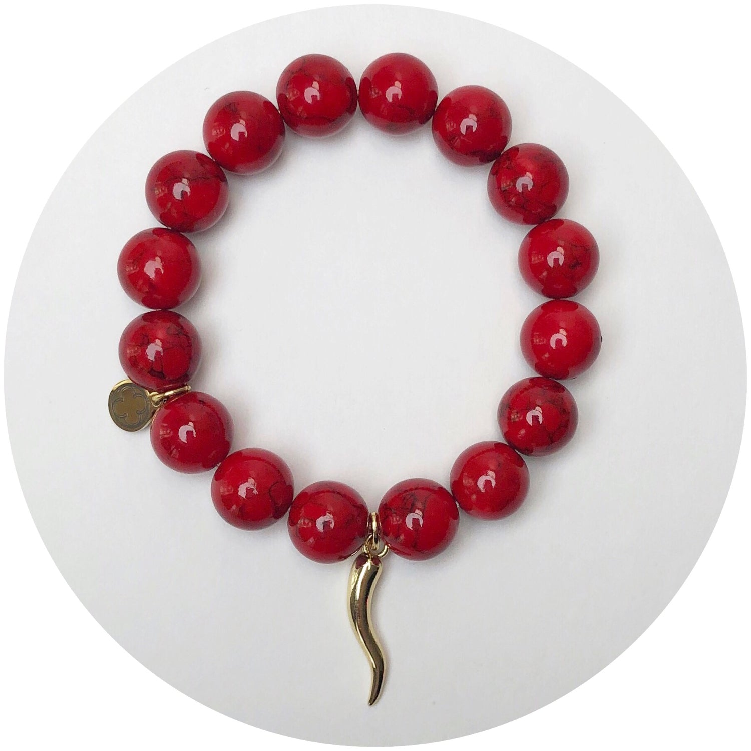 Red Howlite with Gold Horn Cornicello Pendant