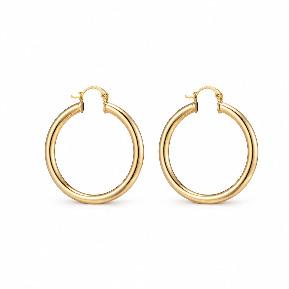 Medium Chunky Gold Filled Hoops — studio photo